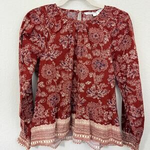 Veronica Beard Womens Kester Peplum Top Blouse Top Sz 2 Floral Cotton Blend Rust